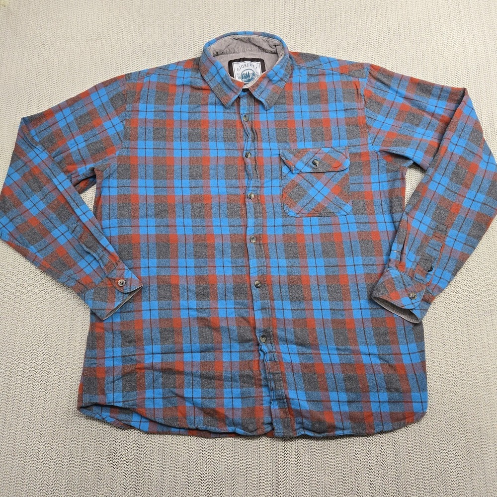 Gioberti Shirt Mens XL Blue Red Gray Plaid‎ Flannel Button Up Casual Outdoors